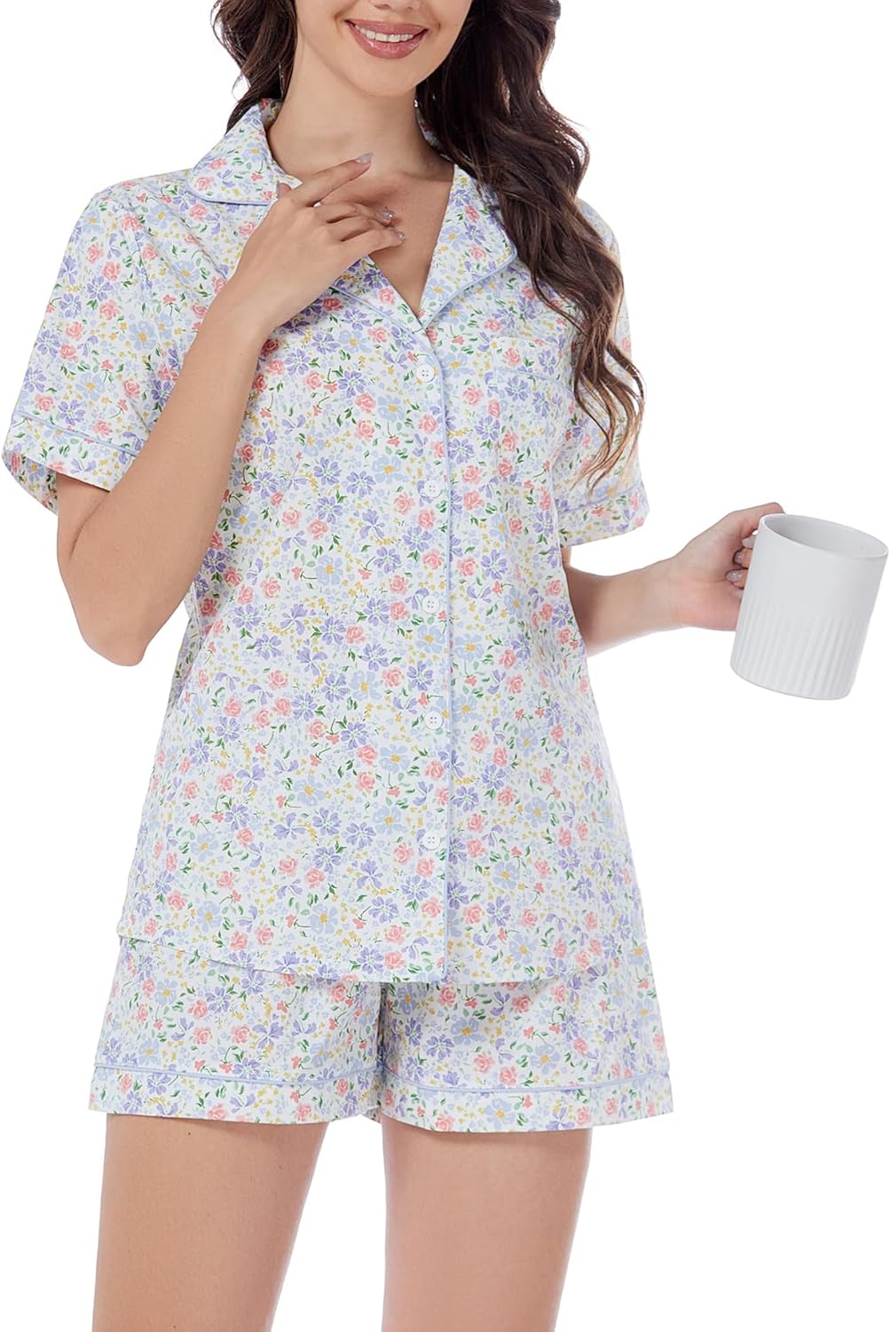 LUBOT 100% Cotton Pajamas for Women - Summer Sleepwear Set
