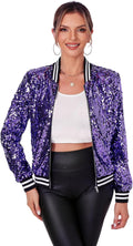 Womens Long Sleeve Sequin Open Front Zipper Jacket - Eye-Catching is