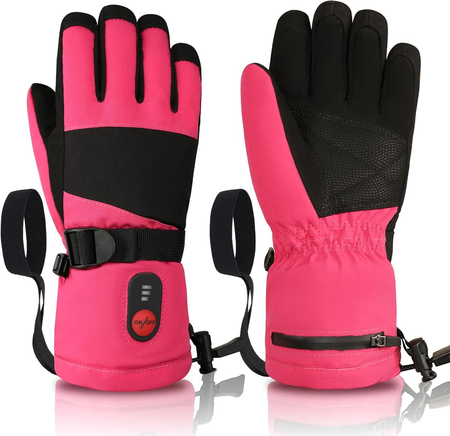 Kids Heated Ski Gloves - 3 Heat Settings, Rechargeable, Waterproof, Grip, Ideal for Winter Fun