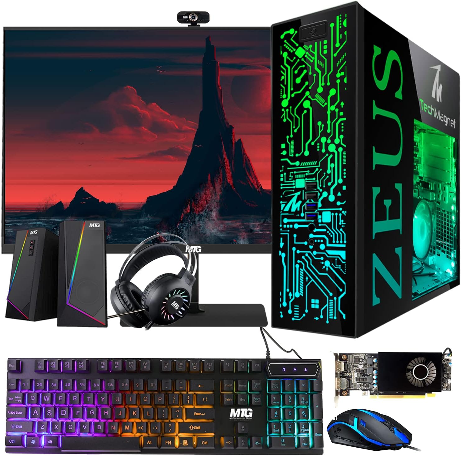 TechMagnet Gaming Desktop PC with 27 Inch Monitor and RGB Gear