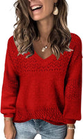 JOCAFIYE Womens V Neck Lightweight Crochet Pullover Sweater - Soft