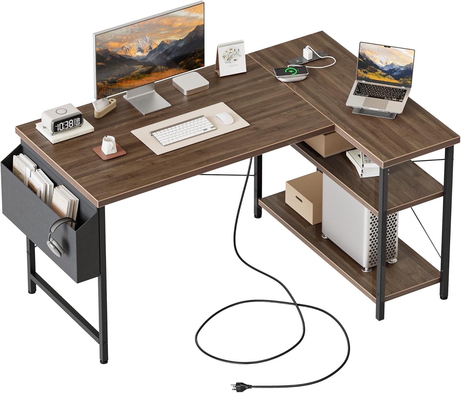 Mericonia Small L Shaped Computer Desk with Power Outlets