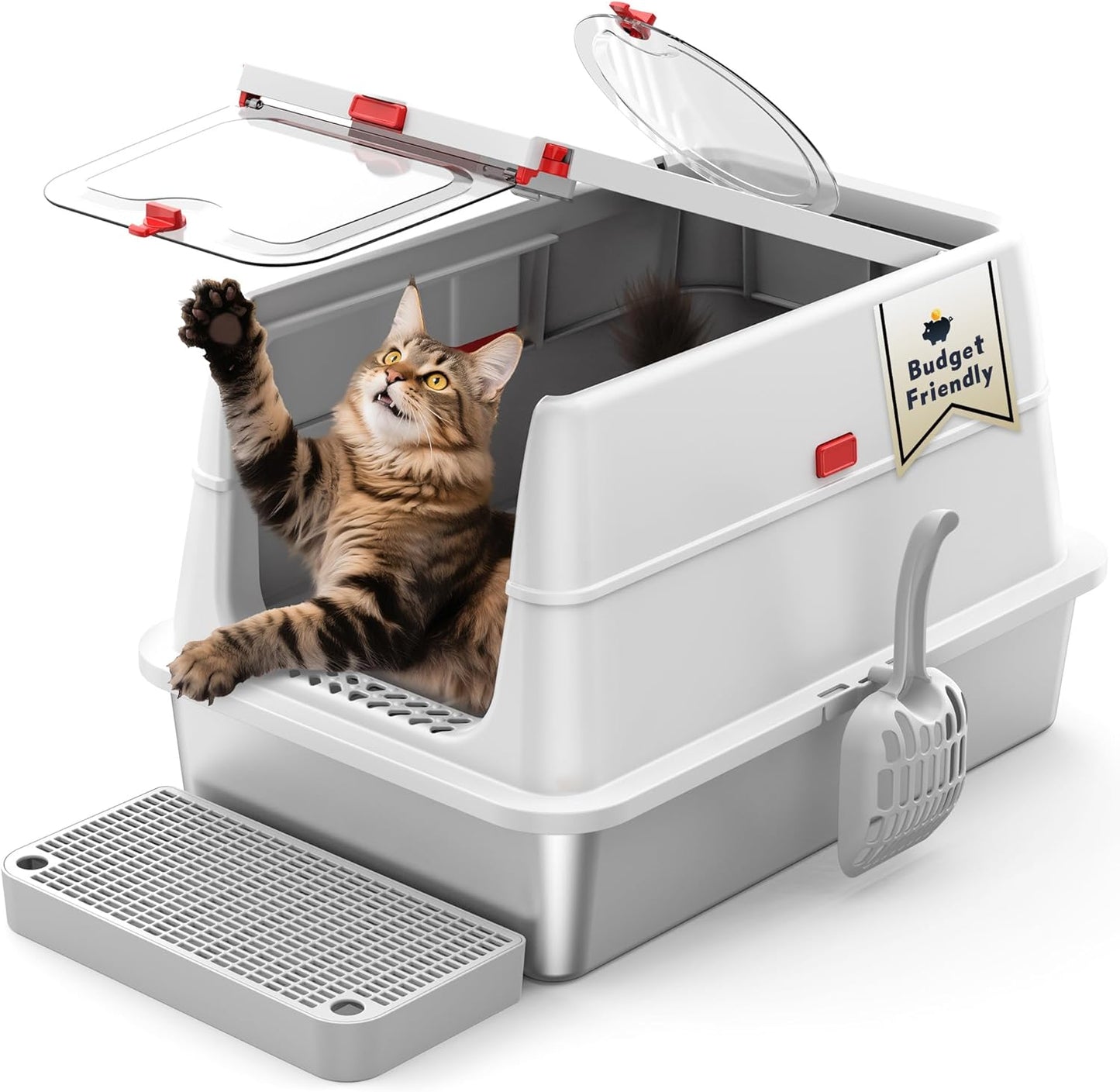 Stainless Steel Litter Box with Flip Lid for Easy Cleaning