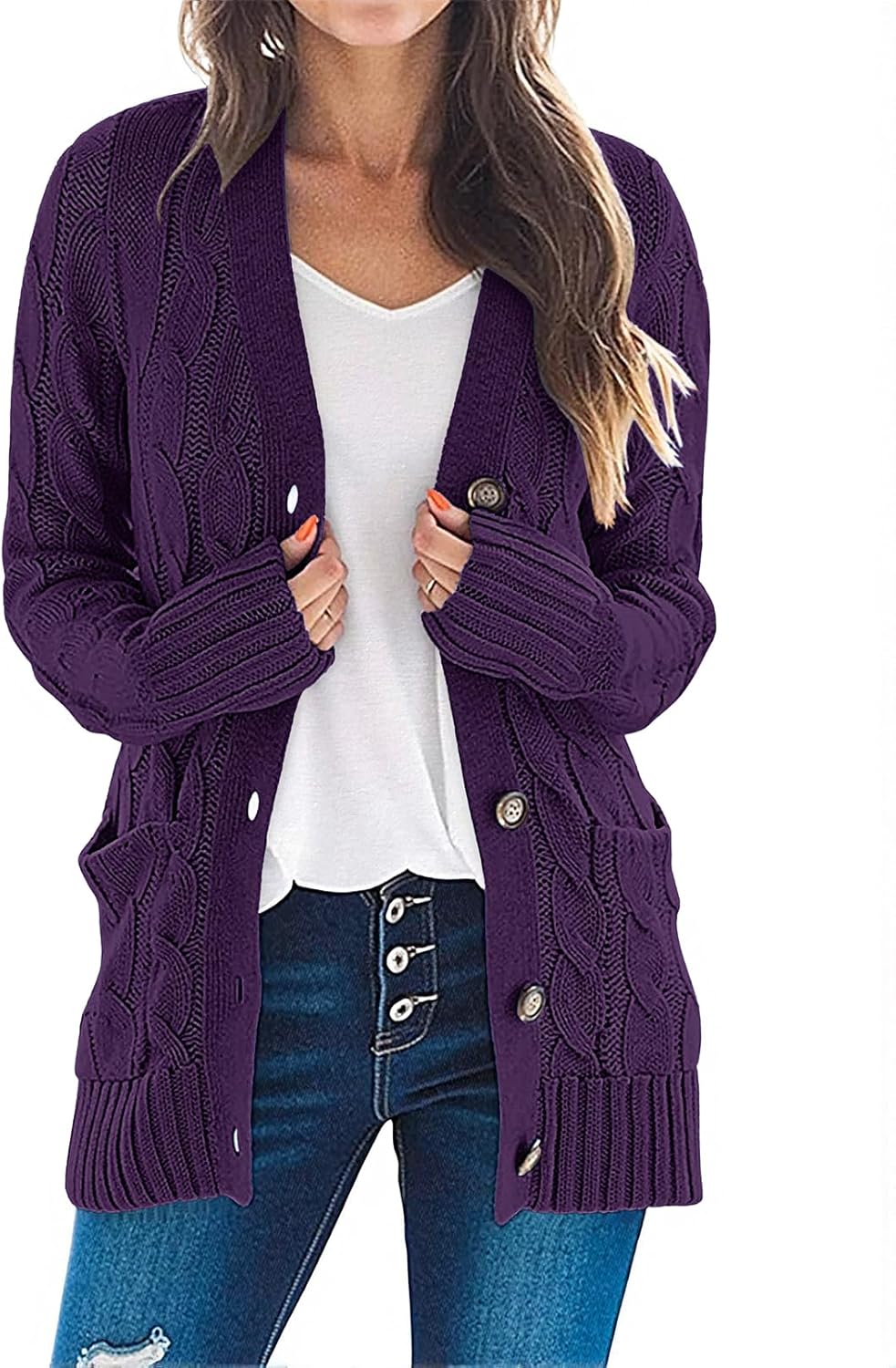 MEROKEETY Women's Long Sleeve Cable Knit Cardigan for Fall 2025