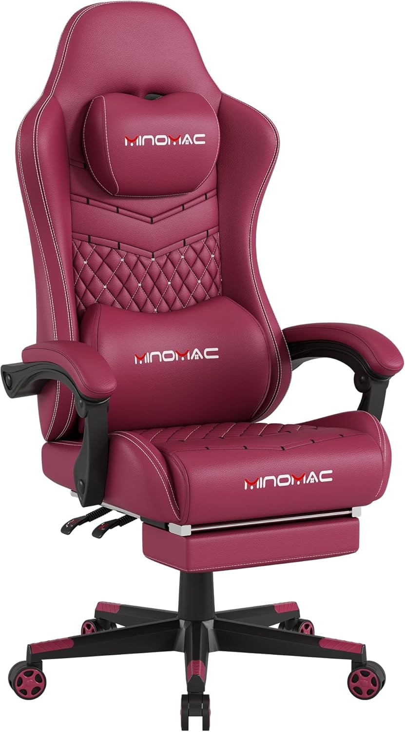 Ergonomic Gaming Chair with Retractable Footrest and Support