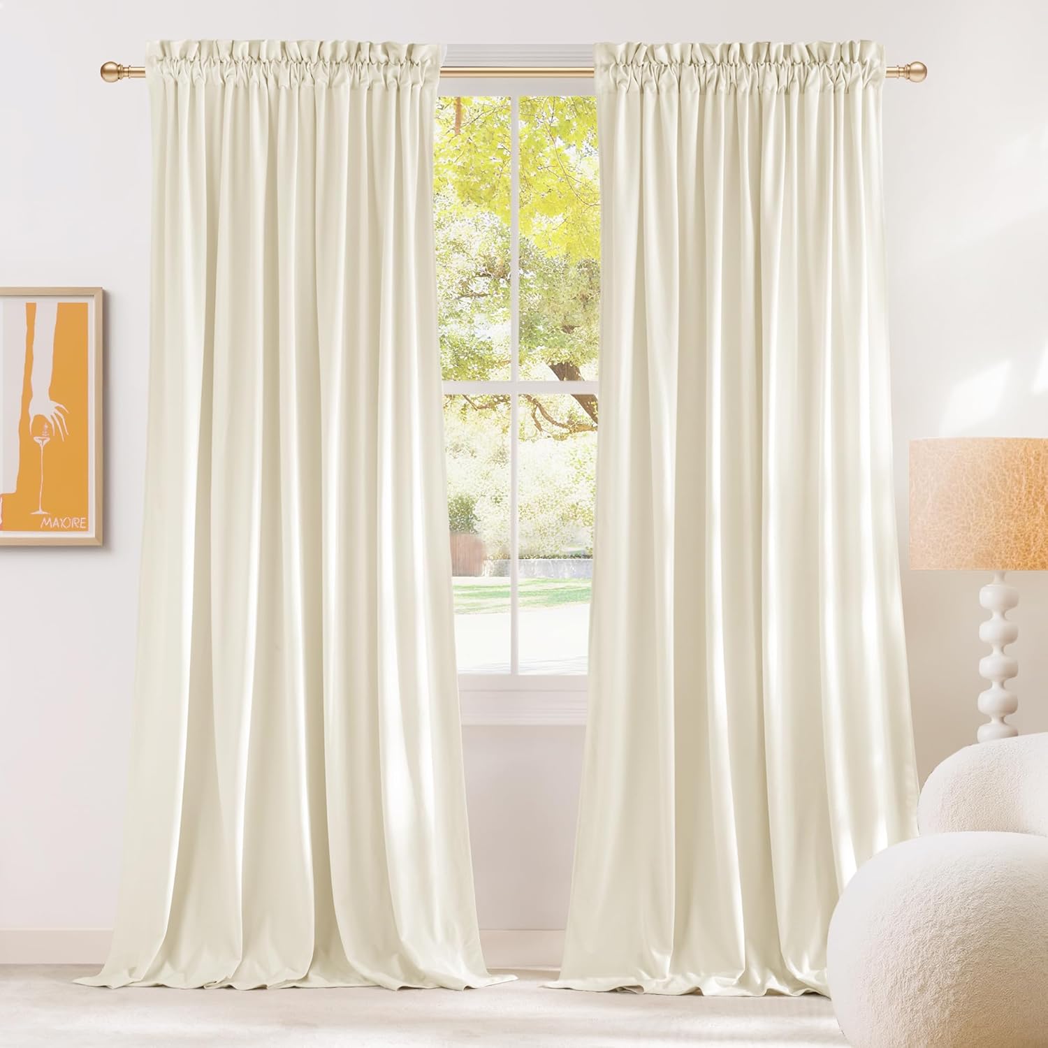 NICETOWN Ivory White Velvet Curtains for Luxurious Living Rooms