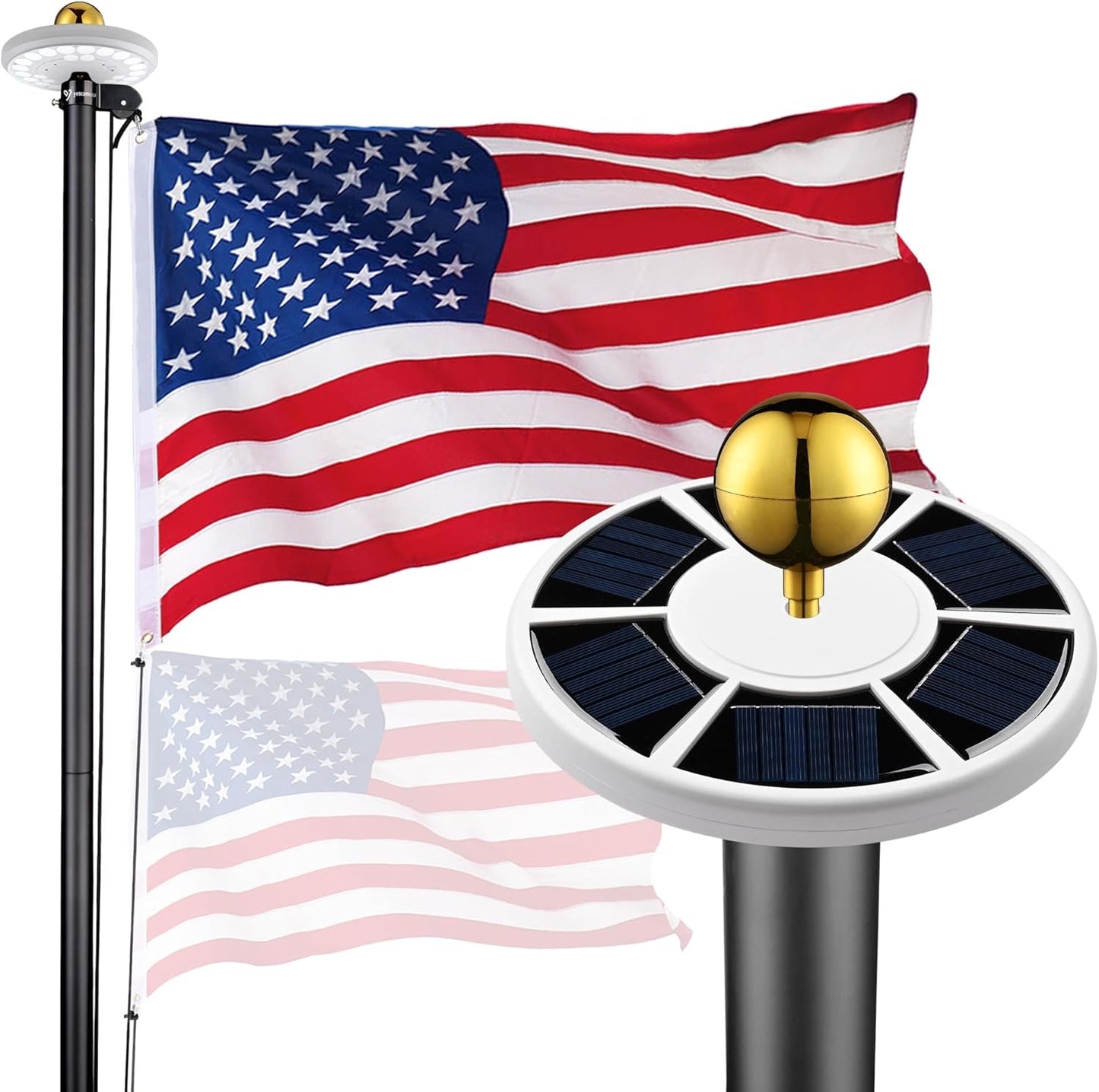 25ft Heavy Duty Sectional Flag Pole with Solar Light & US Flag