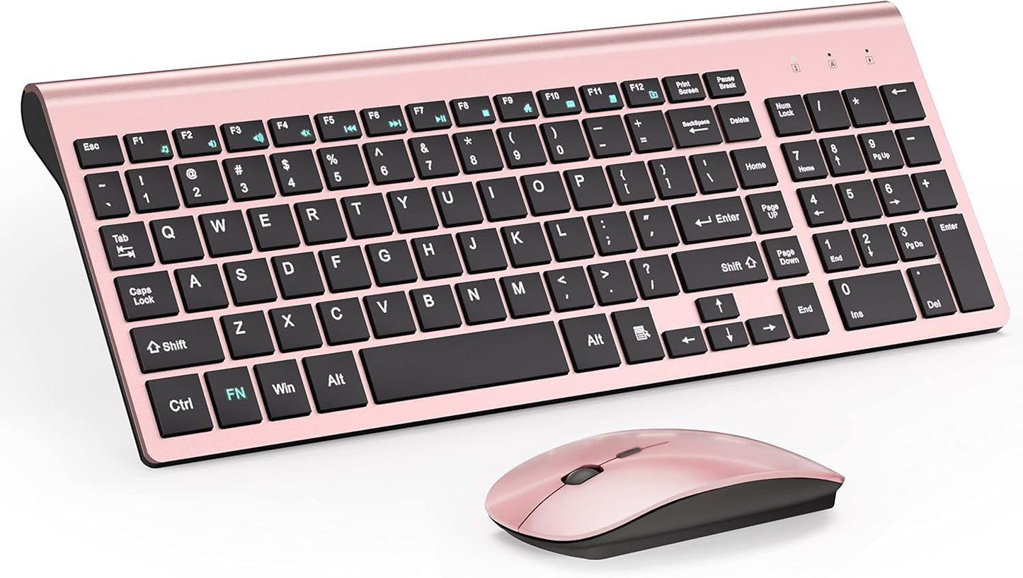 TopMate Wireless Keyboard & Mouse Combo - Ultra Slim, Silent, Stylish Rose Gold Black