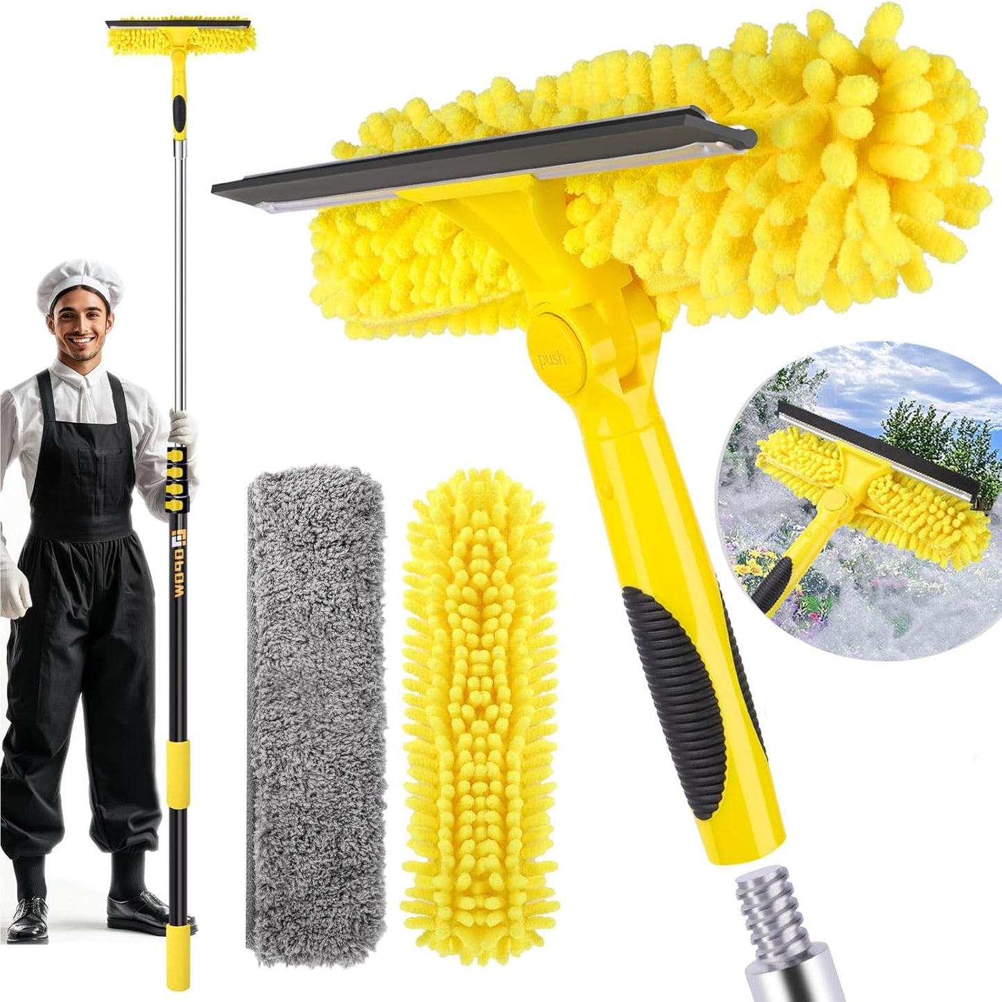 284ft Window Squeegee with Telescoping Extension Pole for Cleaning