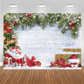 Christmas Backdrop 12x10ft Rustic Wood Snow Wall - Photo Party