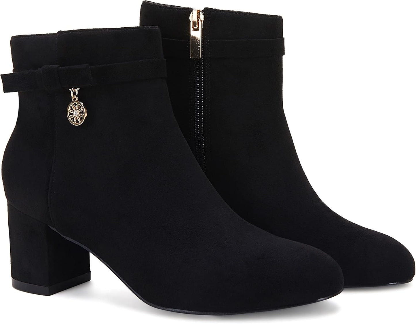 Coutgo Women's Vintage Tie Knot Ankle Boots with Block Heel