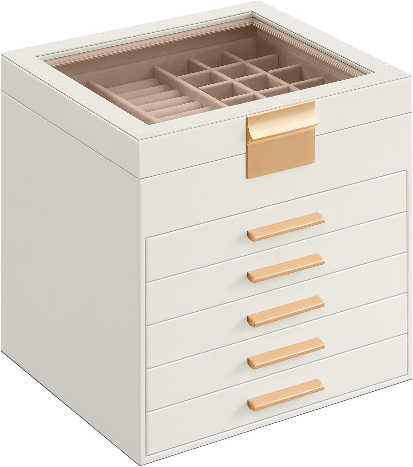 SONGMICS Jewelry Box Organizer with Glass Lid for Storage