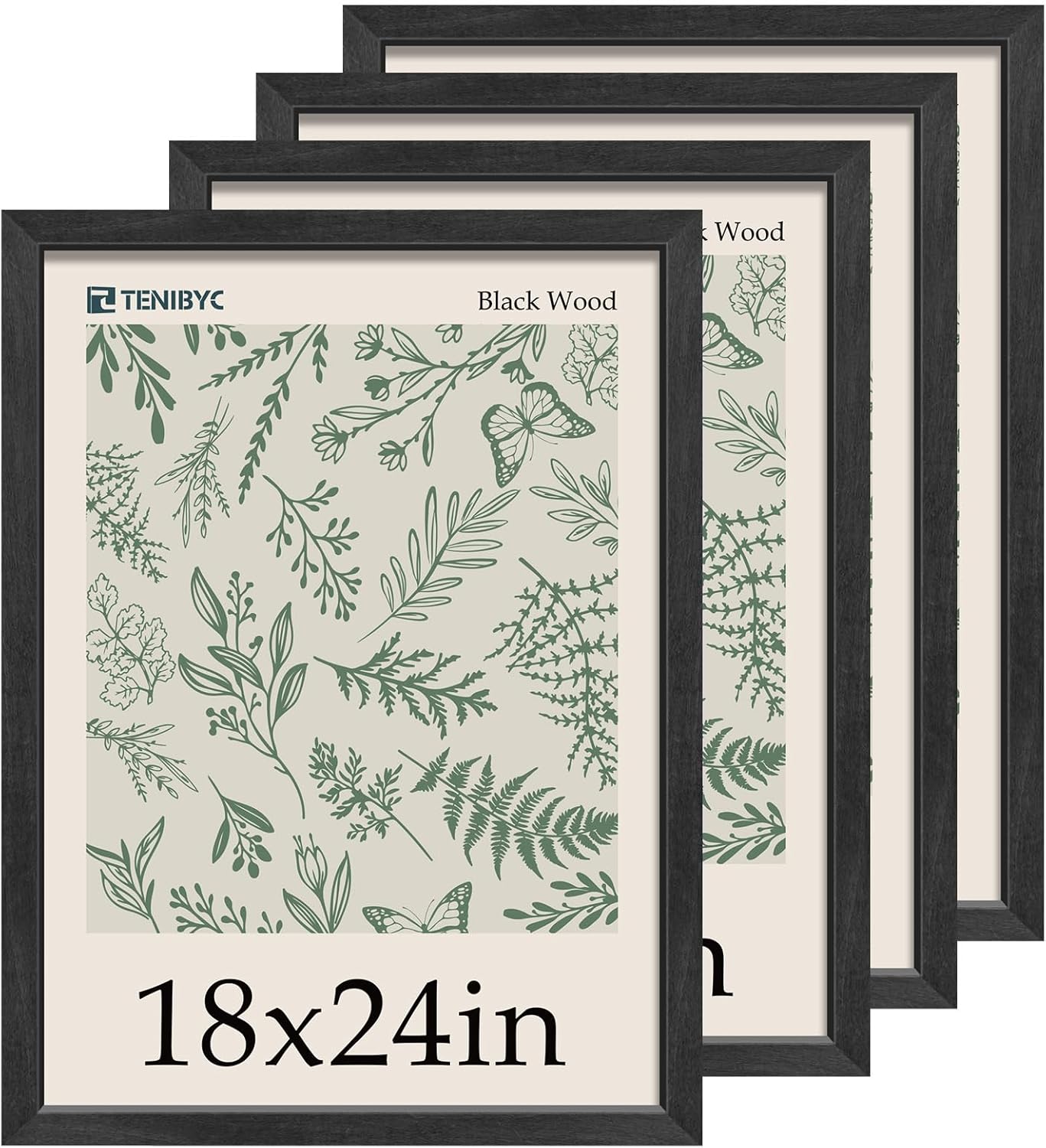 18x24 Frame 4 Pack - Classic Black Wood Grain for Pictures