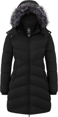 Women's Long Puffer Coat - Lightweight Warm Hooded Jacket