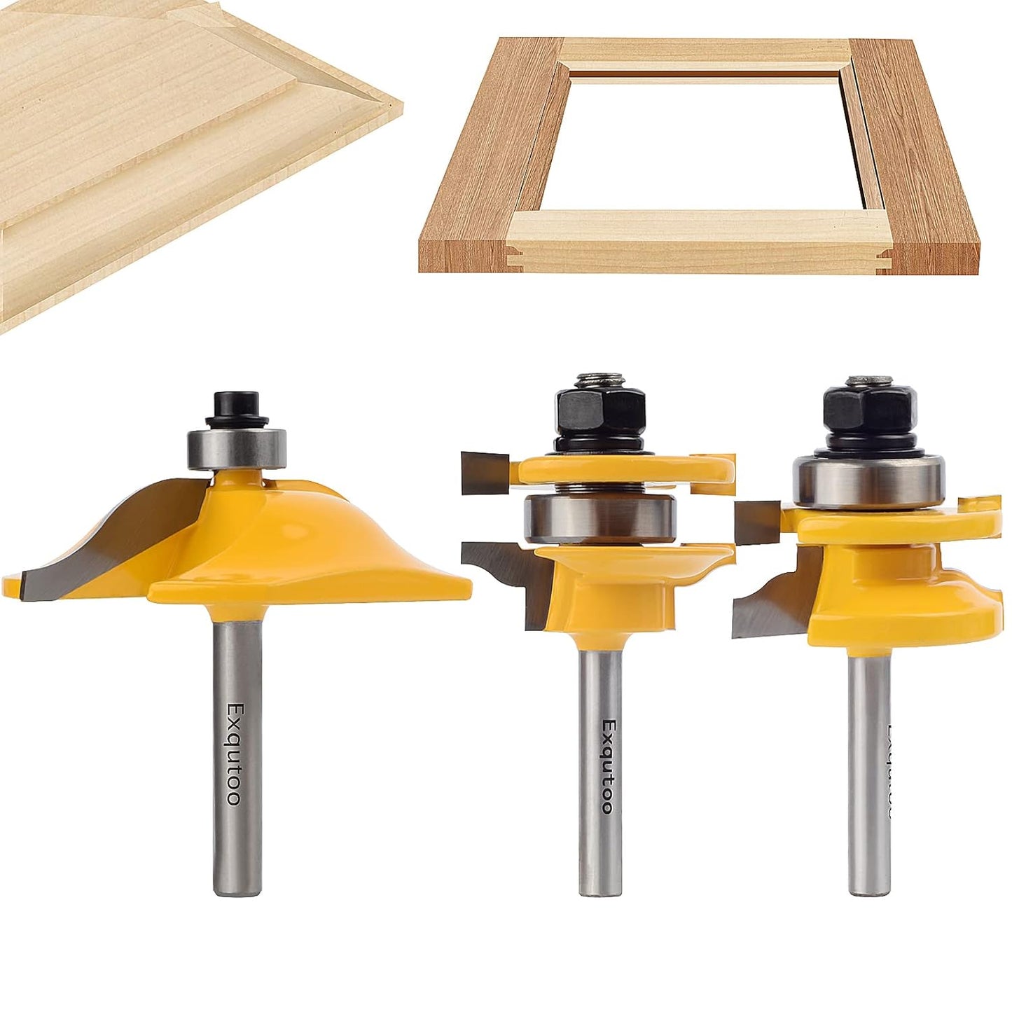 3PCS 1/4 Shank Router Bit Set for Raised Panel Cabinet Doors