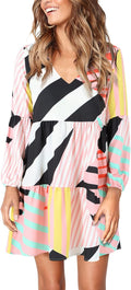Womens Tunic V Neck Swing Dress Long Sleeve - Flattering Casual Fit