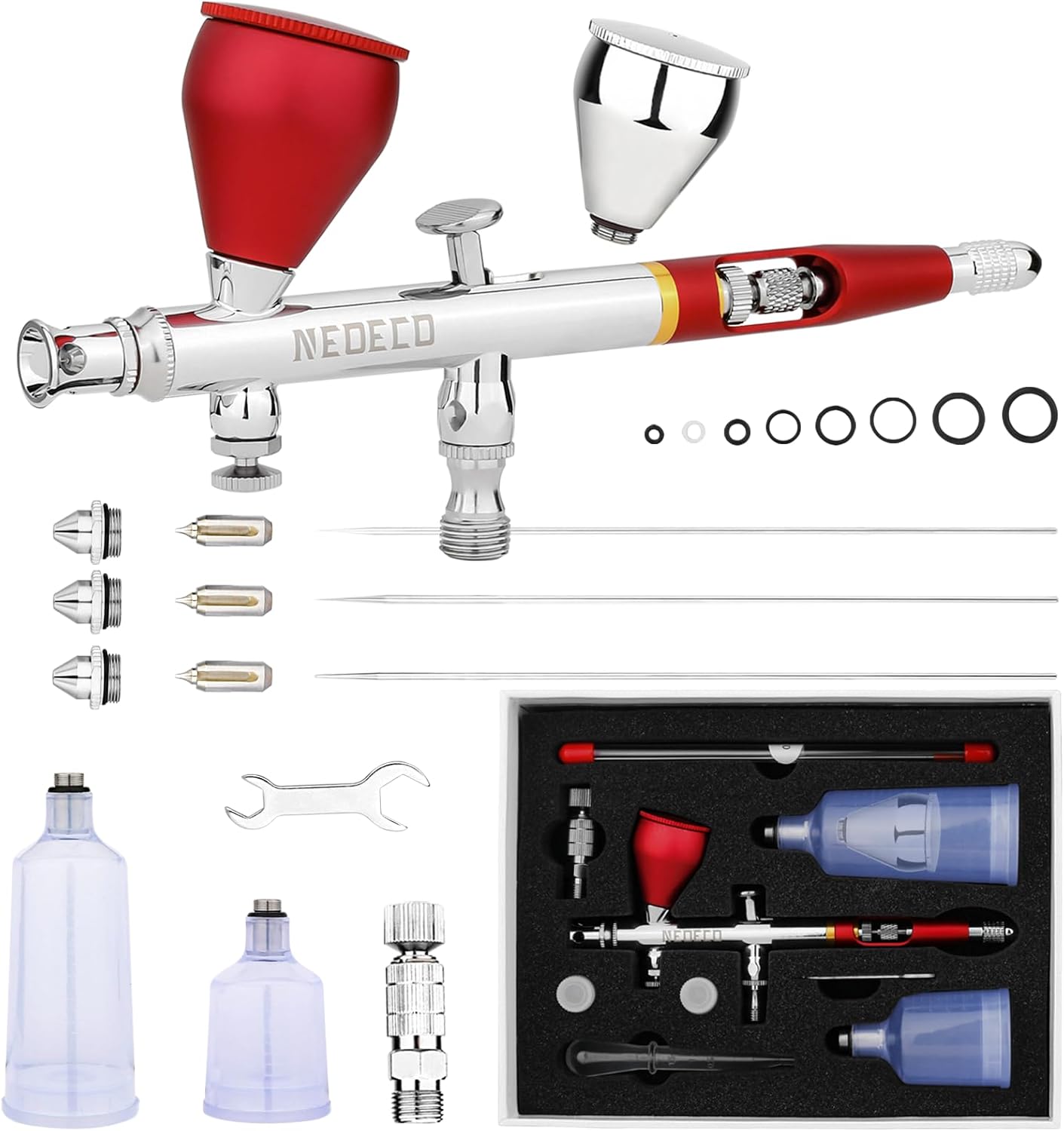 NEOECO Dual-Action Airbrush Kit with Multiple Nozzle Sets