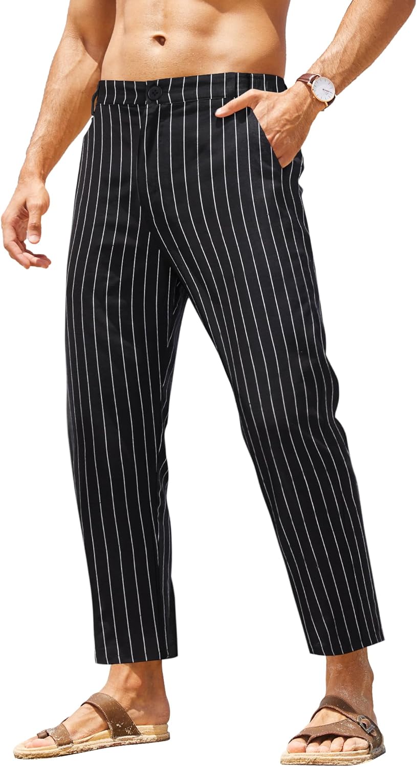COOFANDY Men's Cotton Linen Pants for Casual and Beach Wear