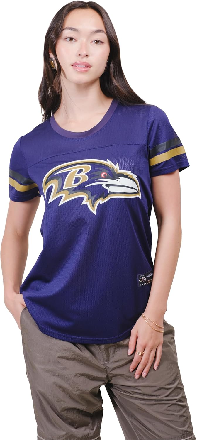 Ultra Game Women's NFL Official Soft Mesh Varsity Stripe T-Shirt