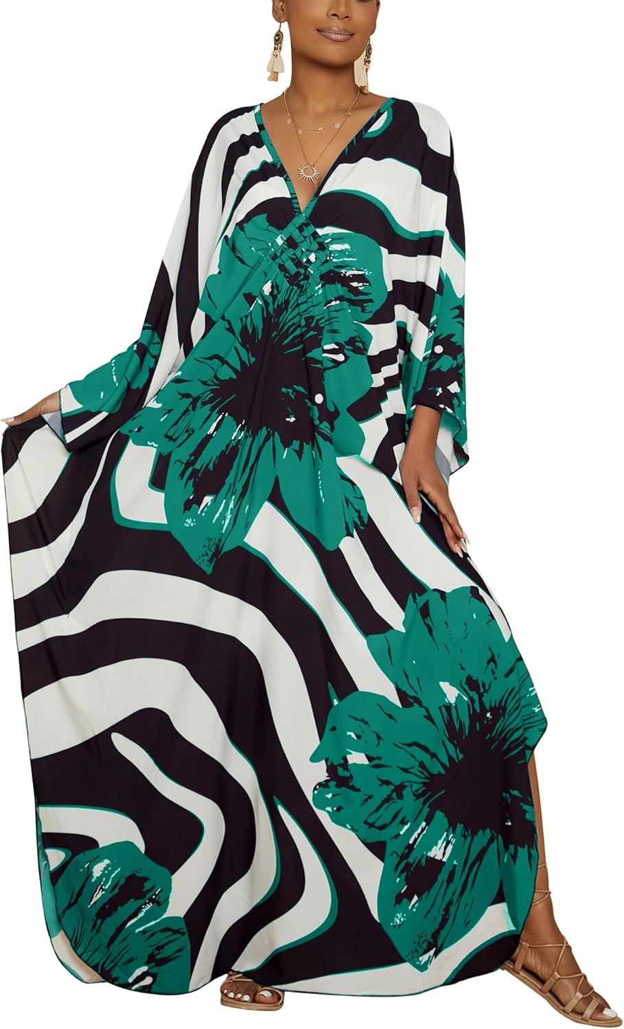 Bsubseach Women Floral Print Kaftan Dress for Summer Swimwear