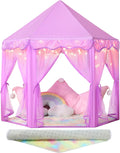 Princess Tent for Girls Indoor with Rainbow Rug and Star Lights