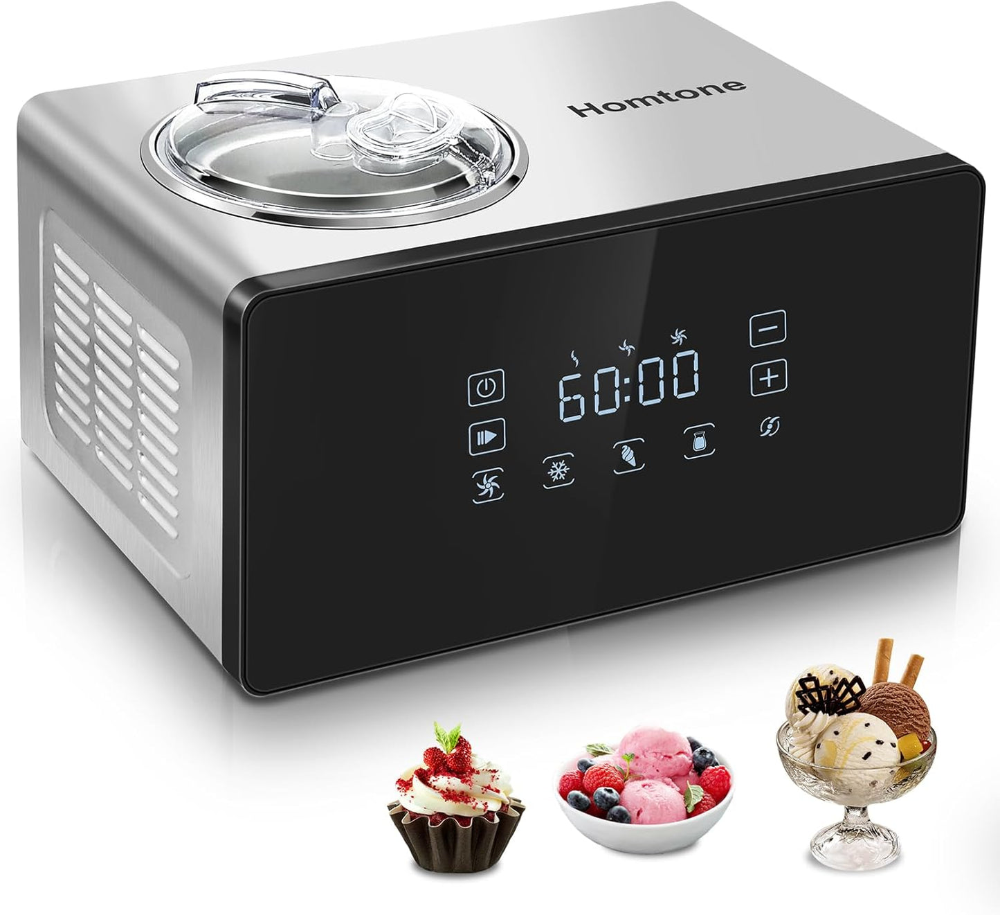 Homtone Compressor Ice Cream Maker - Custom Softness, LCD Control