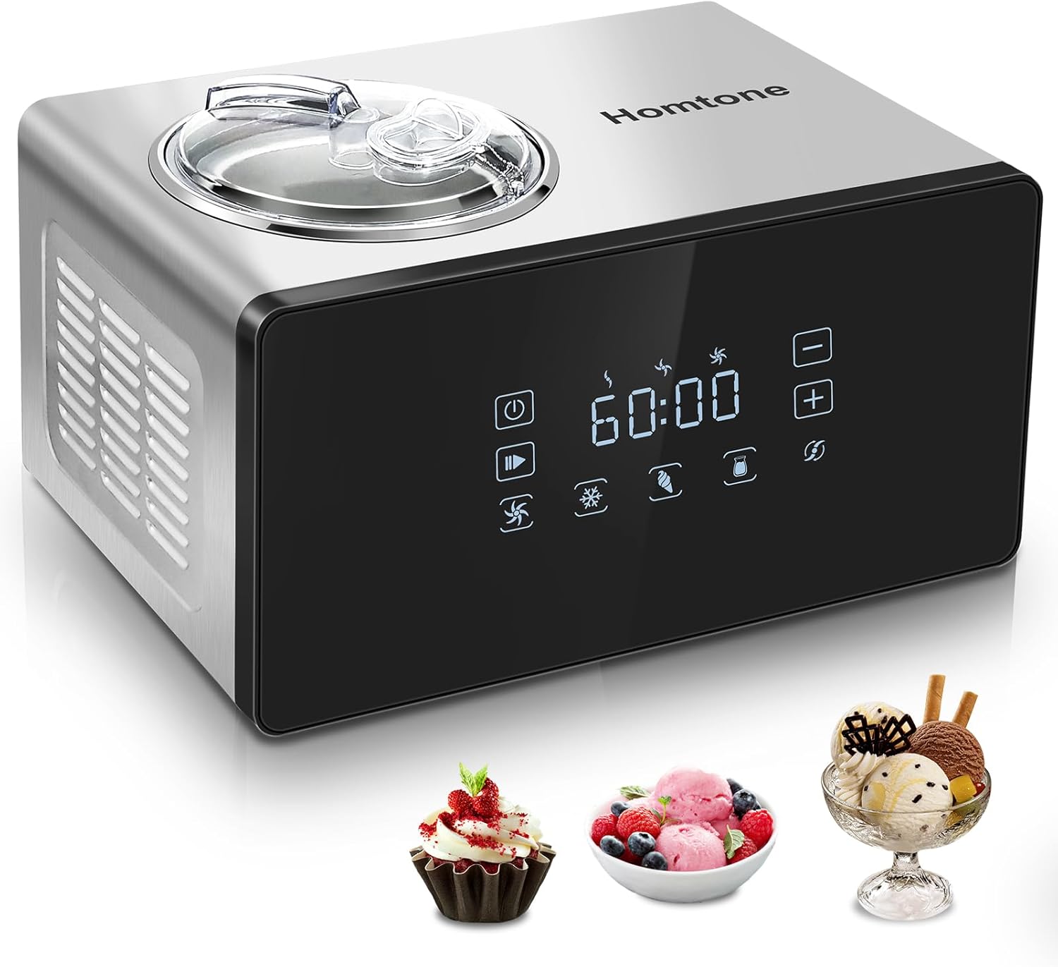 Homtone Compressor Ice Cream Maker - Custom Softness, LCD Control