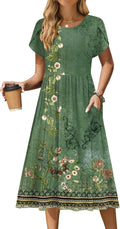 Women Summer Short Sleeve Midi Dress with Pockets - Flowy Casual Fit 2