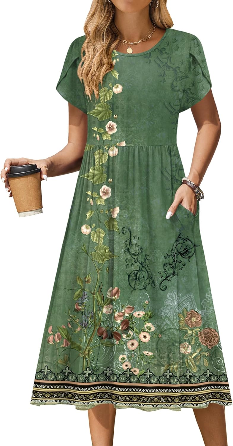 Zeagoo Women Summer Short Sleeve Midi Dress with Pockets