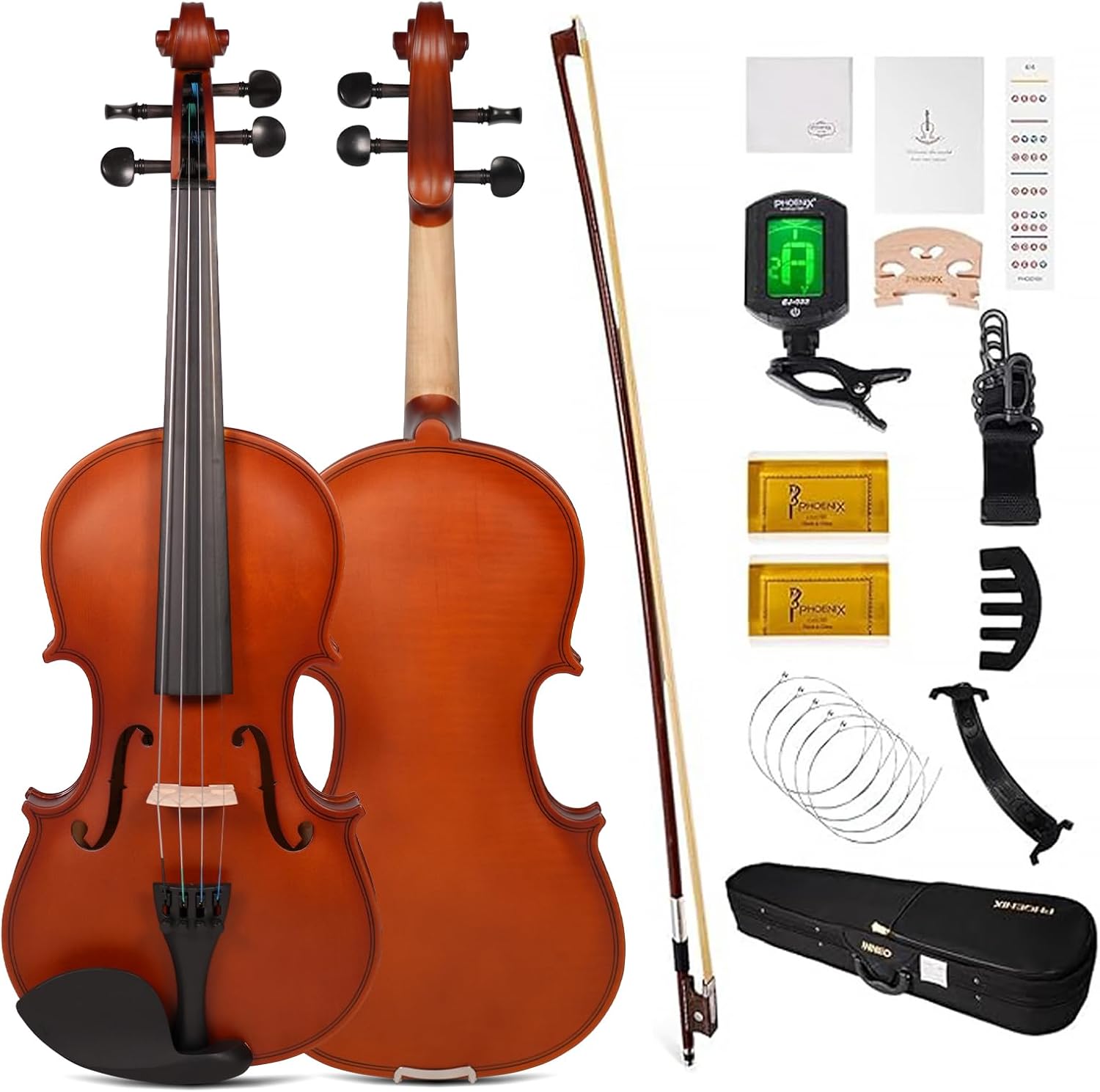 PHOENIX 4/4 Full Size Violin Kit for Beginners with Accessories