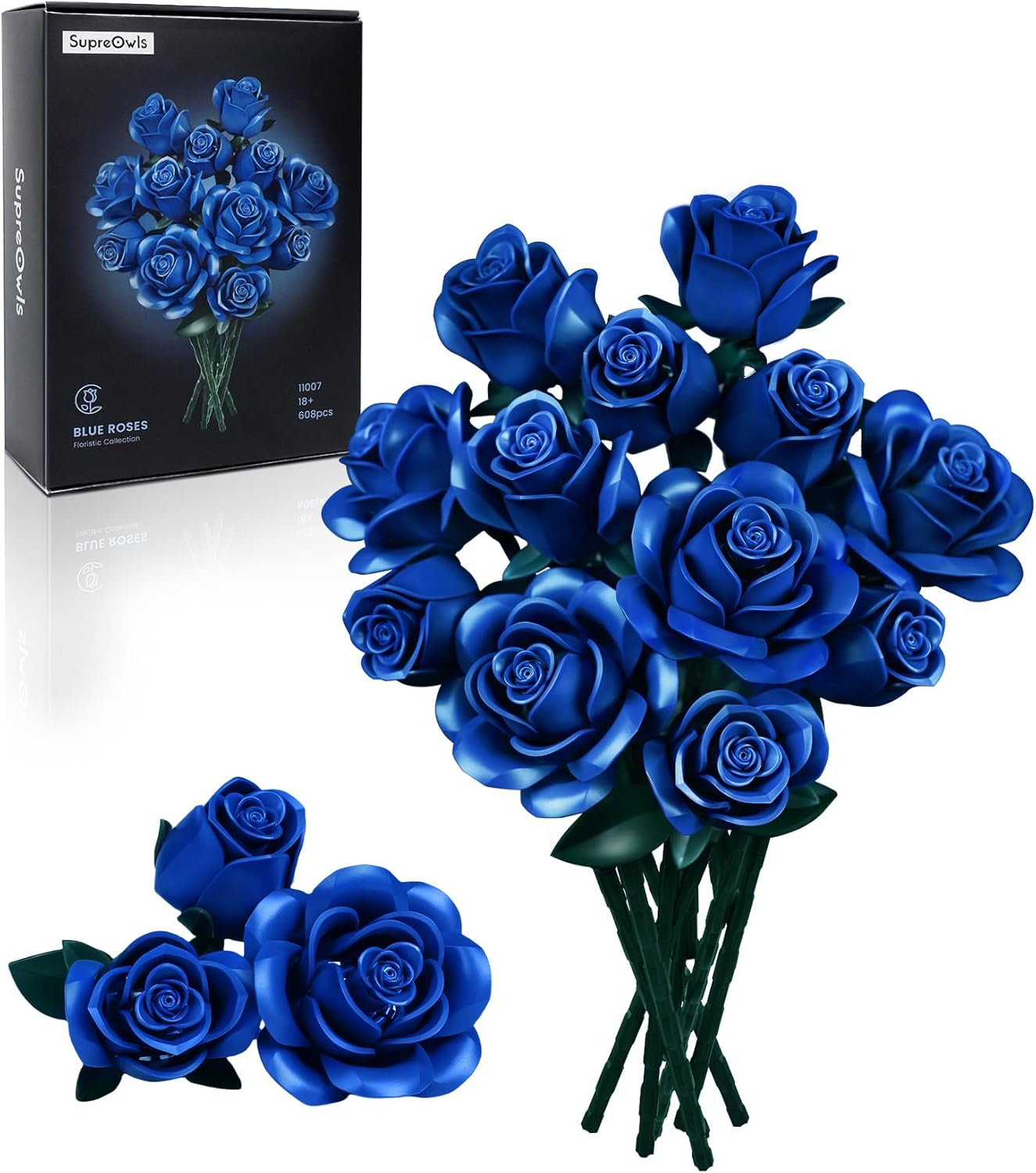iATOM Blue Rose Bouquet Building Set for Unique Home Decor