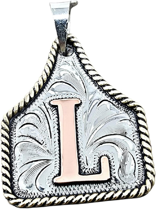 Custom Handmade Cow Tag Necklace with Copper Initial Pendant