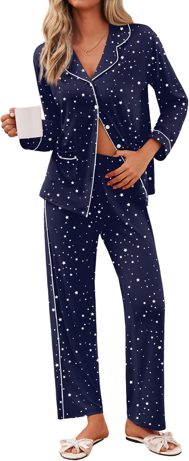 Ekouaer Pajamas for Women Set - Stylish Long Sleeve Sleepwear