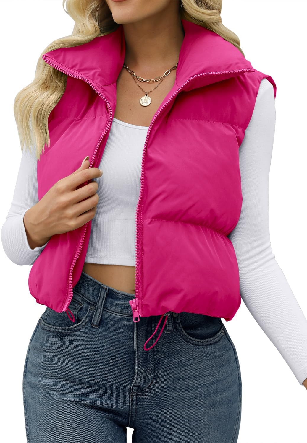 Women's Crop Puffer Vest Lightweight Sleeveless Jacket for Winter