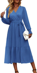 Women's Floral Boho Maxi Dress - Flowy Ruffle Wrap V Neck PRETTYGARDEN