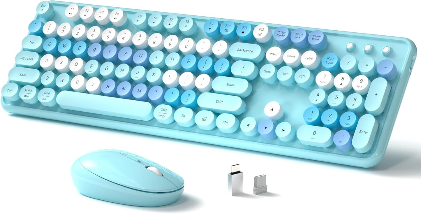Retro Wireless Keyboard & Mouse Set - Colorful Typing Joy!