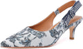 Women BlueWhite Slingback Kitten Heel Pumps - Smart Comfort