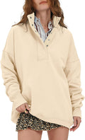 Locachy Womens Casual Button Henley Cotton Oversized Sweatshirt - Cozy