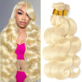 613 Blonde Body Wave Human Hair Bundles 24 26 28 in - Natural Full