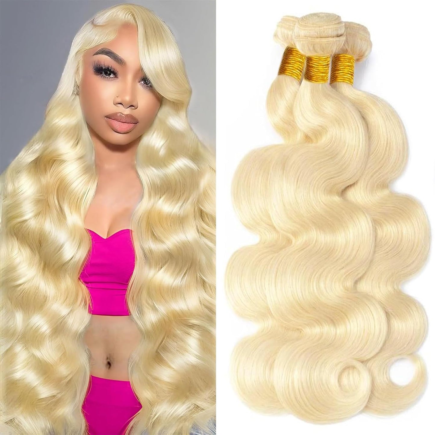 613 Bundles Human Hair 24 26 28 Inch Blonde Body Wave Extensions