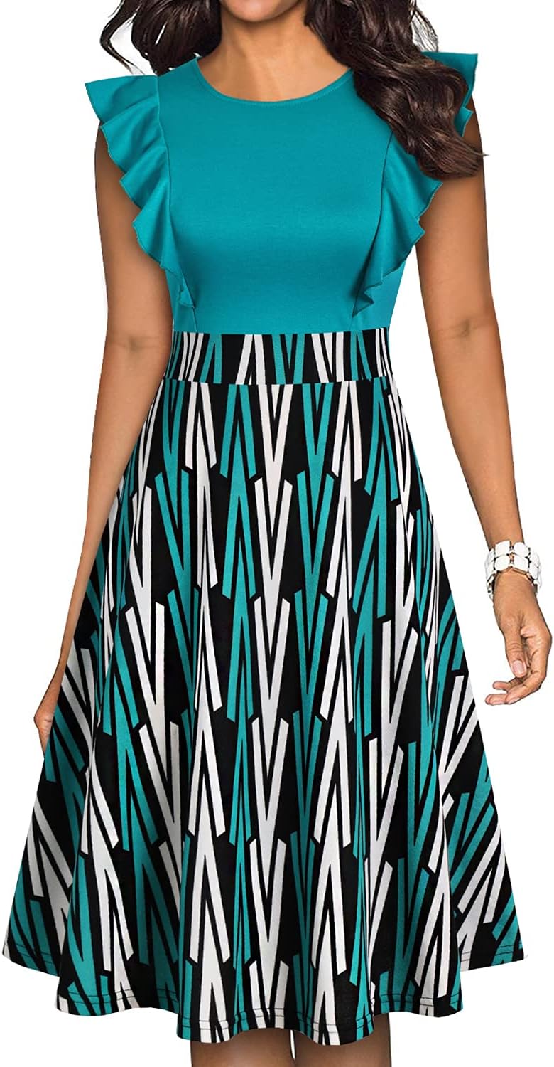 YATHON Women's Vintage Ruffle Floral Flared A Line Dresses