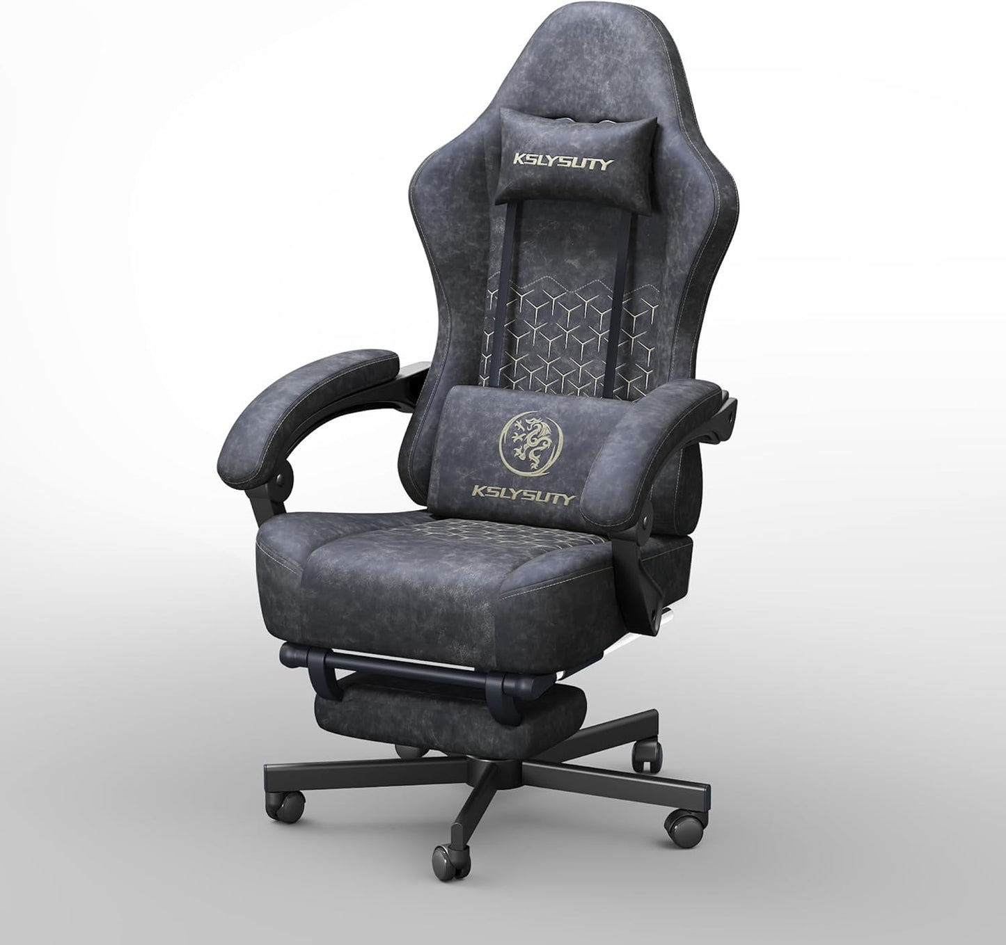 Premium Ergonomic Gaming Chair - Breathable Leather, Headrest, Footrest - Grey