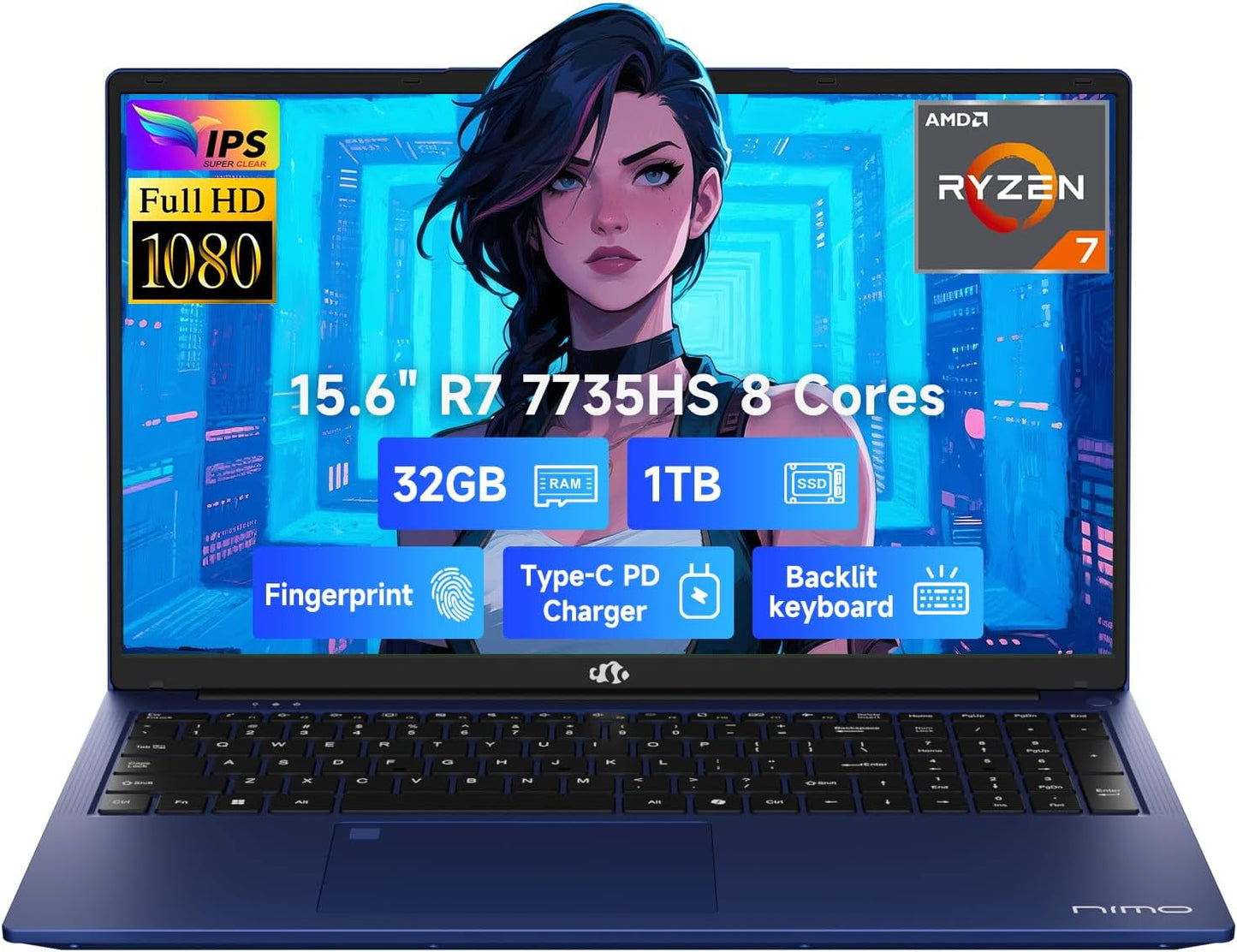 NIMO 15.6 FHD Gaming Laptop with Ryzen 7 and 32GB RAM