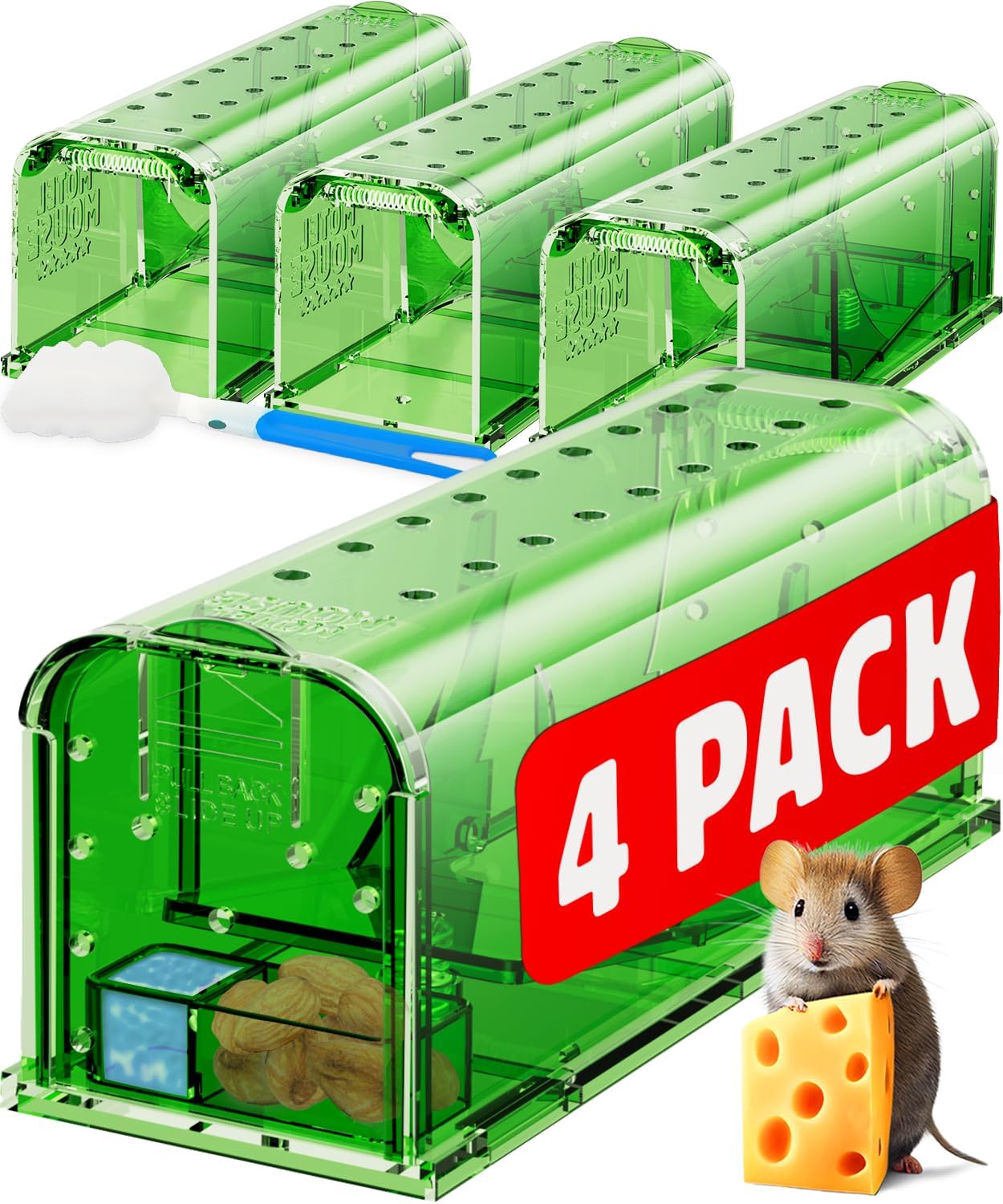 No Kill Mouse Traps 4 Pack - Easy Release, Sensitive, Reusable