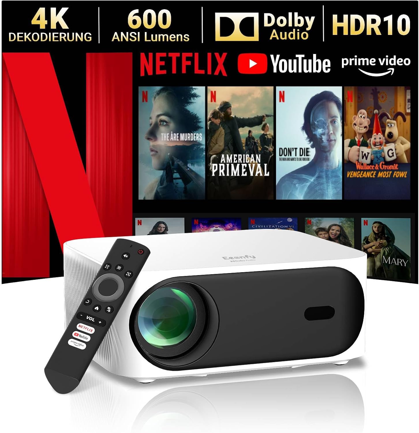 Bluetooth Mini Projector: Full HD 1080P, Dolby Audio, WiFi 6