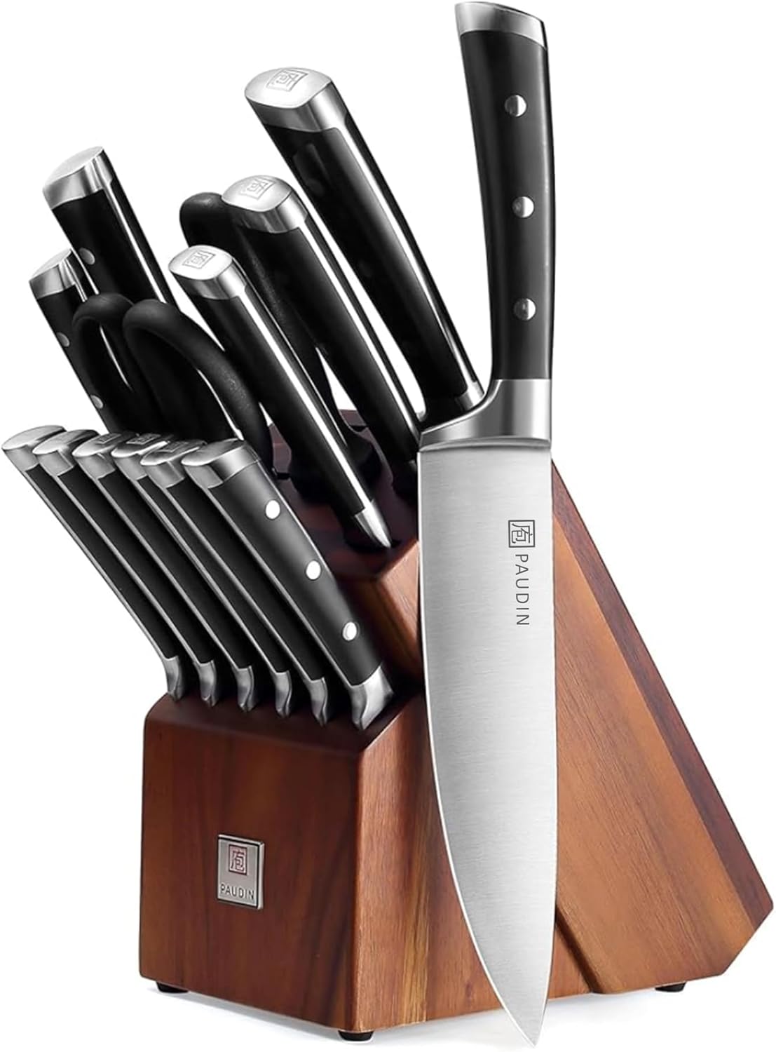 PAUDIN 15-Piece Knife Block Set for All Your Kitchen Needs