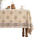 Designer Beige Tablecloth for Rectangle Table - Elegant Linen Floral