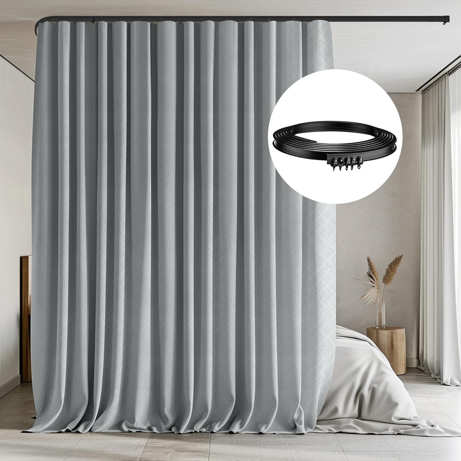 Room Divider Curtains with Flexible Ceiling Tracks for Privacy