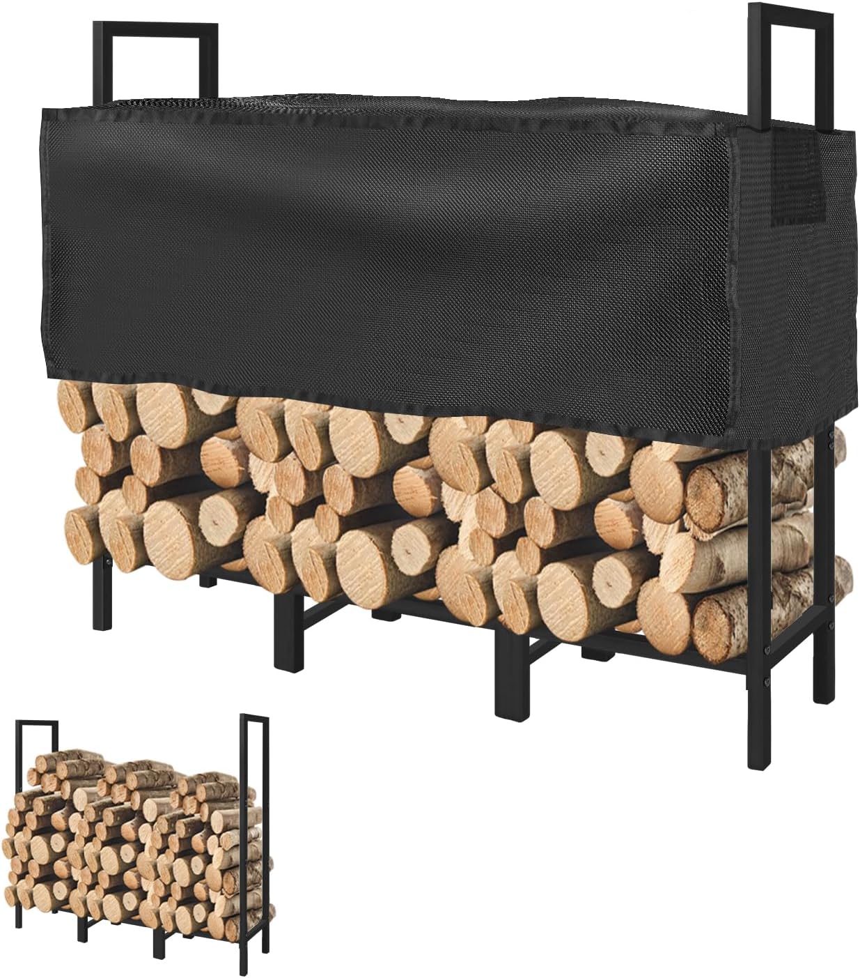 KYATE 4ft Firewood Rack with Adjustable Cover for Outdoor Use