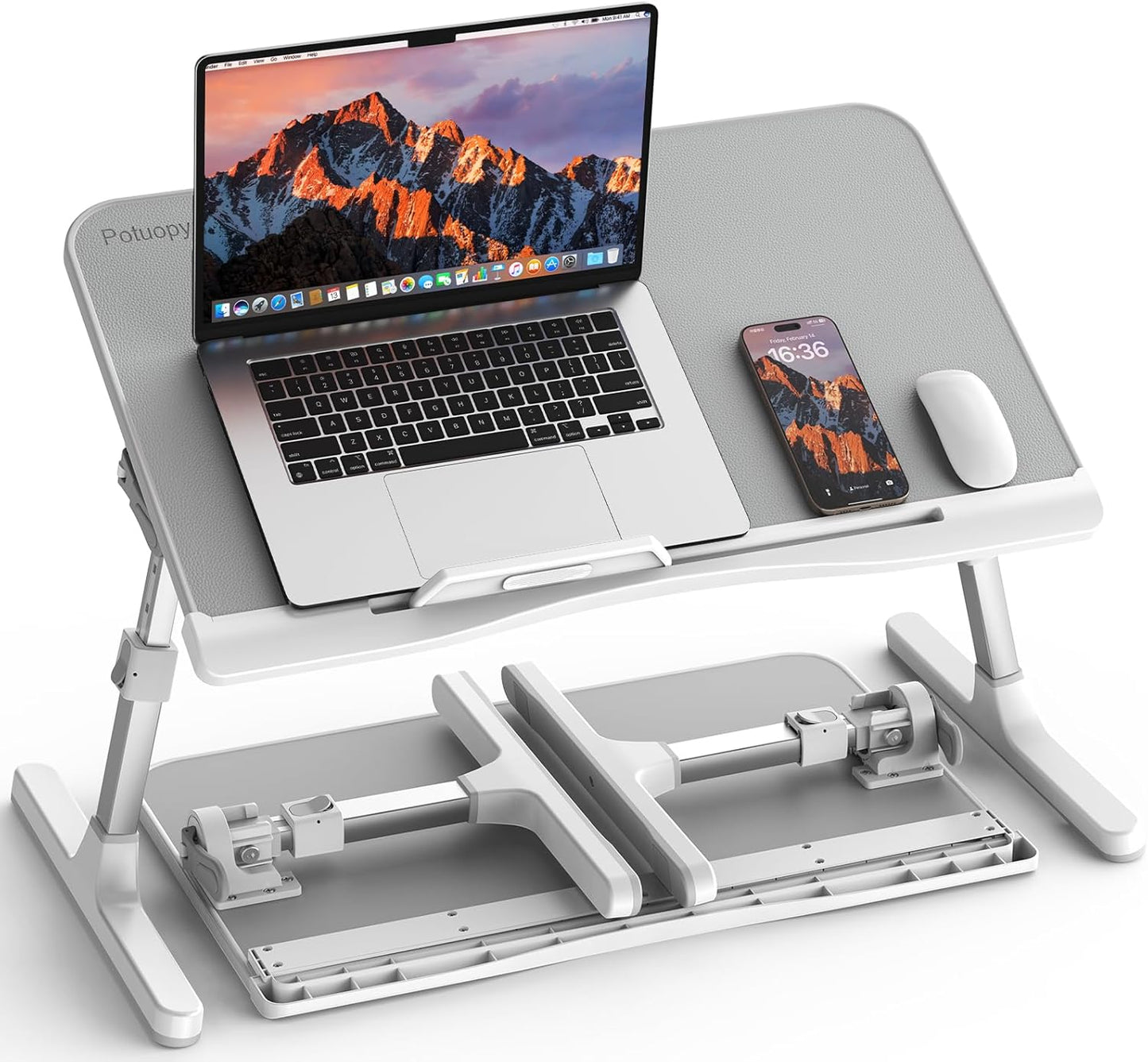 Potuopy Grey Leather Laptop Stand: Ultimate Bed Workstation!